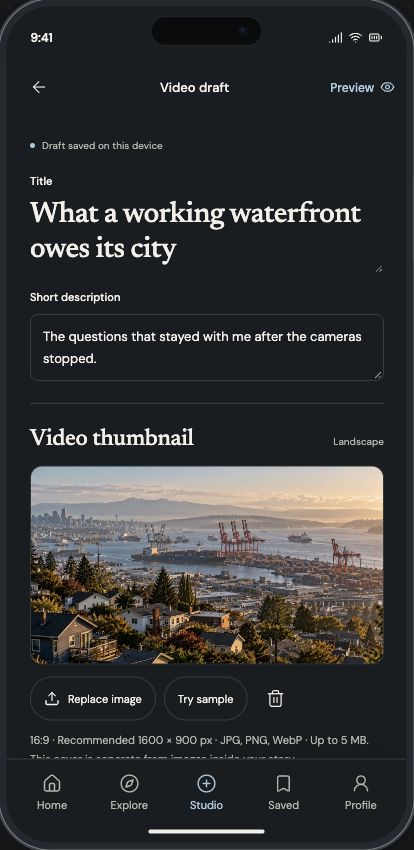 Permastack Creator Studio showing a video publication draft